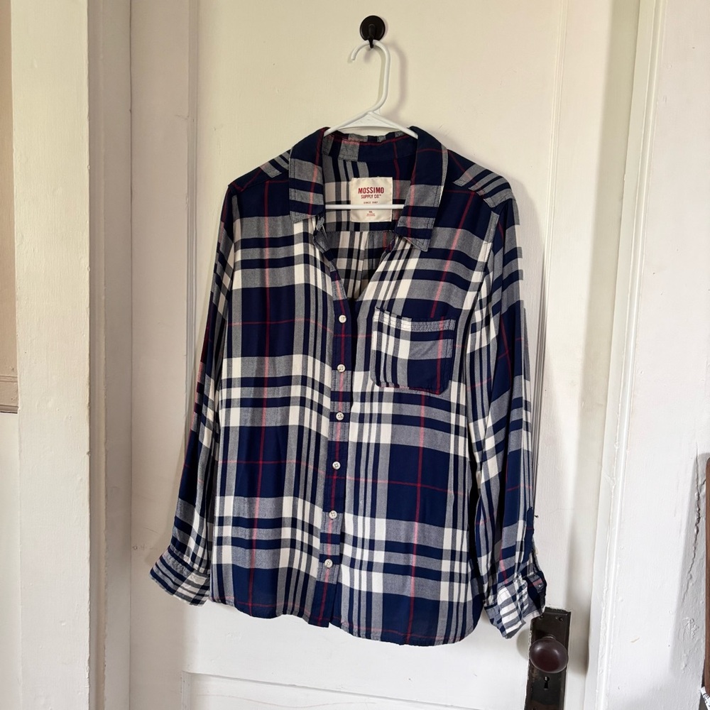Mossimo Supply Co. Blue and White Plaid Shirt